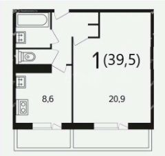 1-комн.кв., 40 м², этаж 8 1-комн.кв., 40 м², этаж 8