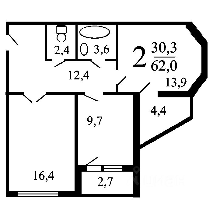 Планировка этой квартиры по данным Циан