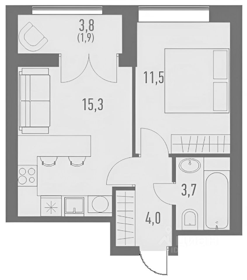 Планировка этой квартиры по данным Циан