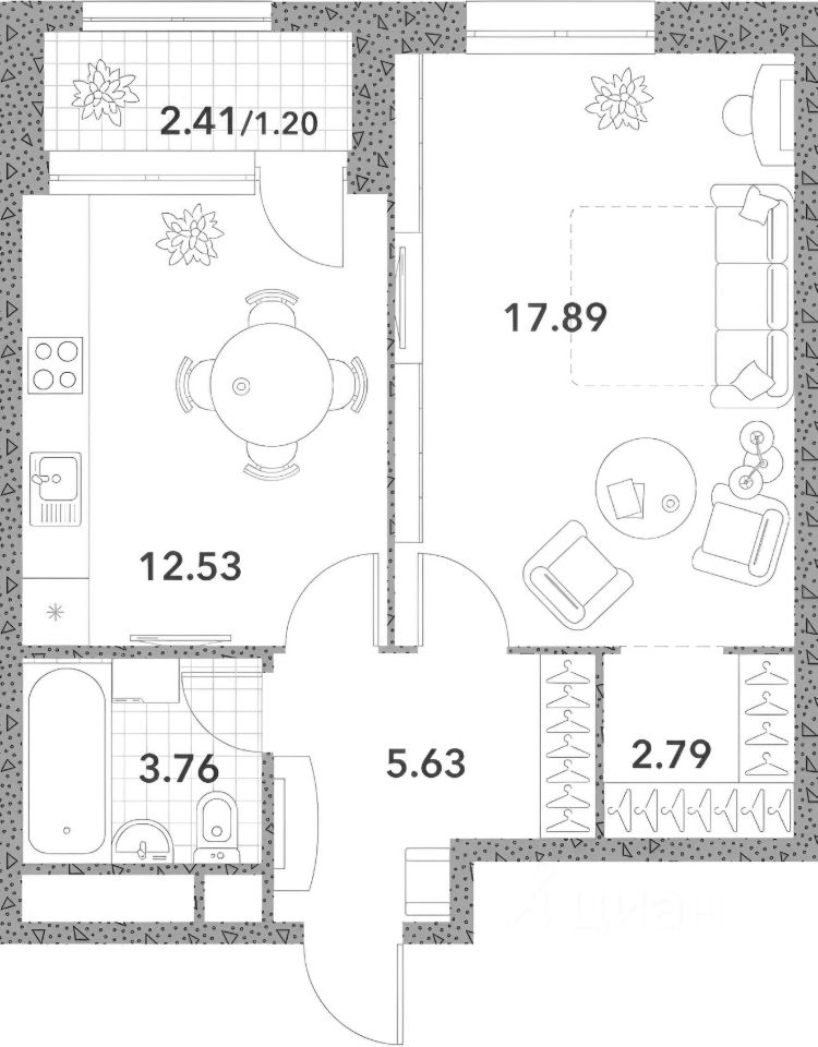 Планировка этой квартиры по данным Циан