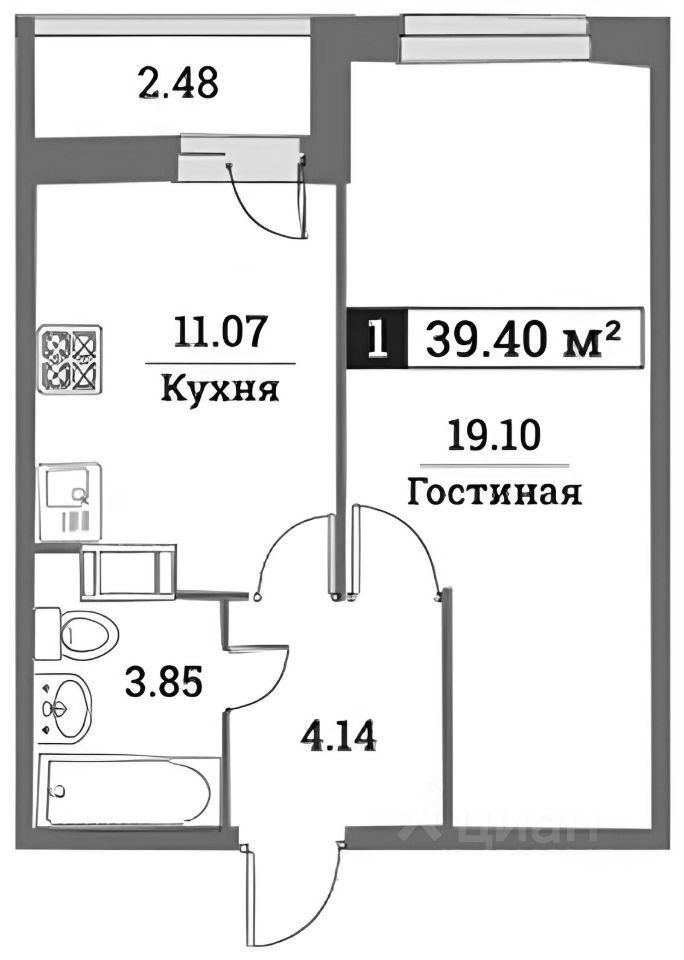 Планировка этой квартиры по данным Циан