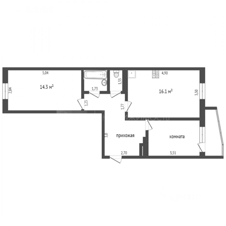 Планировка этой квартиры по данным Циан