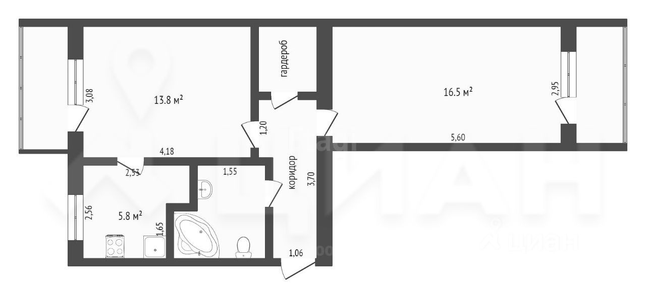 Планировка этой квартиры по данным Циан