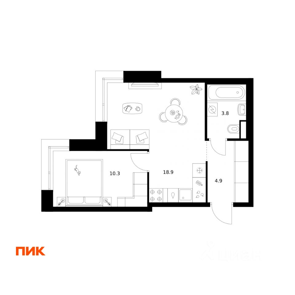 1-комн.кв., 37,9 м², 2/16 этаж