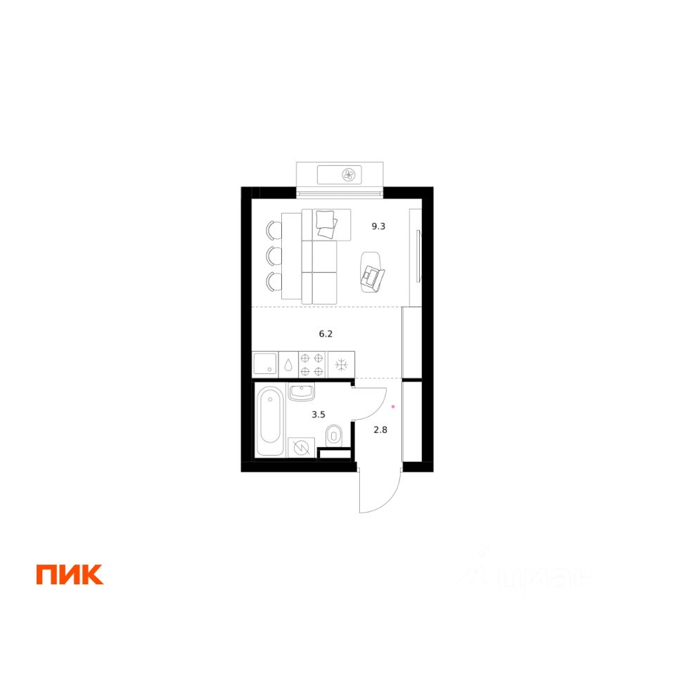 Студия, 21,8 м², 10/15 этаж