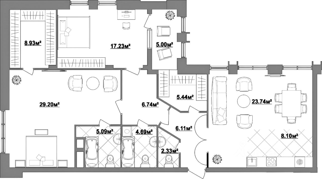 Планировка этой квартиры по данным Циан