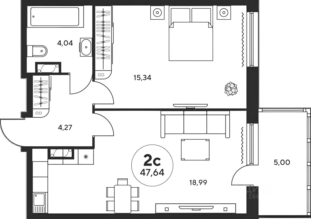 Планировка этой квартиры по данным Циан