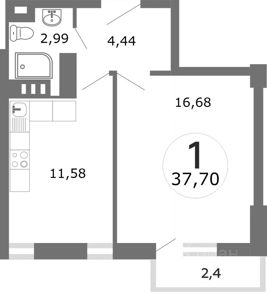 Планировка этой квартиры по данным Циан