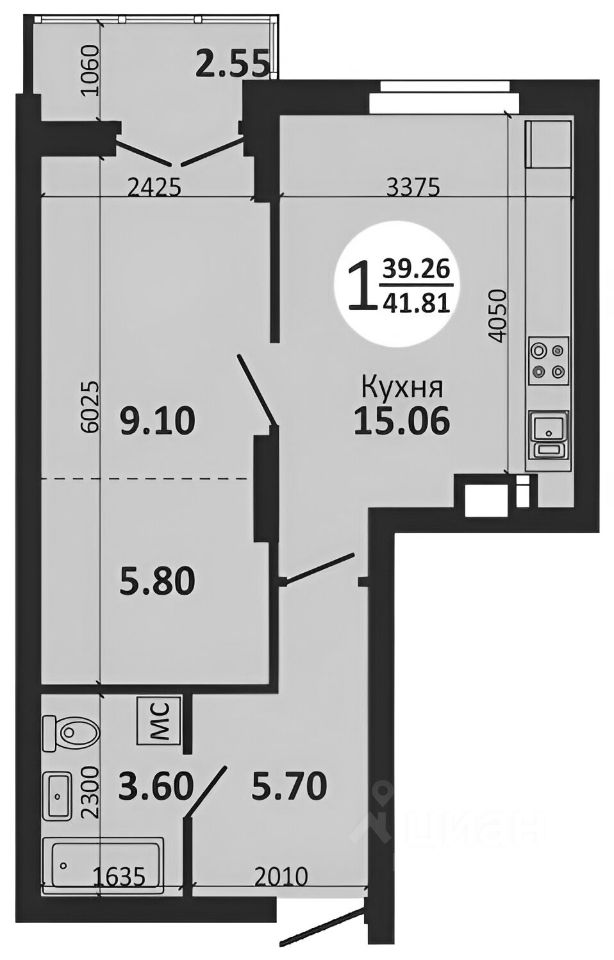 Планировка этой квартиры по данным Циан