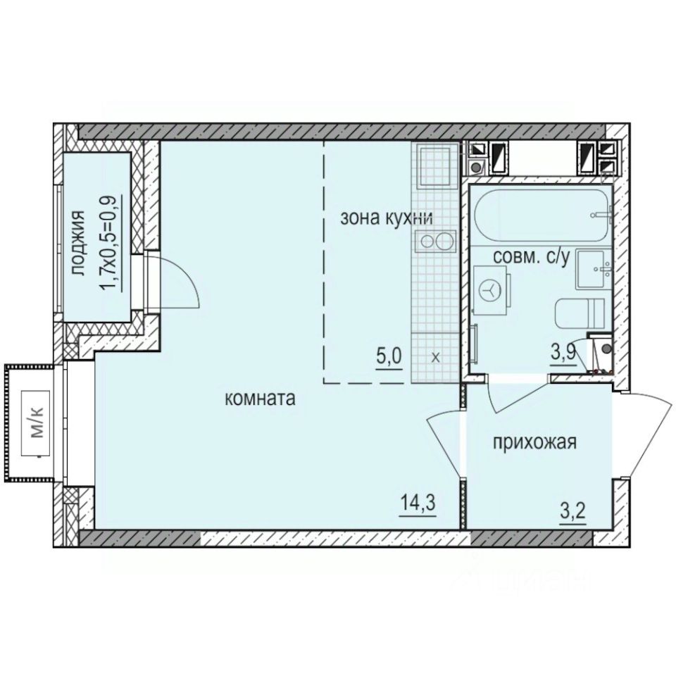 Студия, 27,3 м², 3/14 этаж