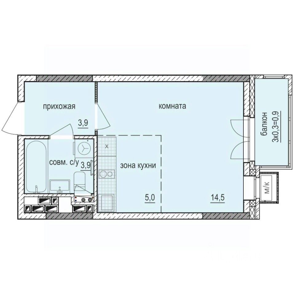 Студия, 28,2 м², 8/14 этаж