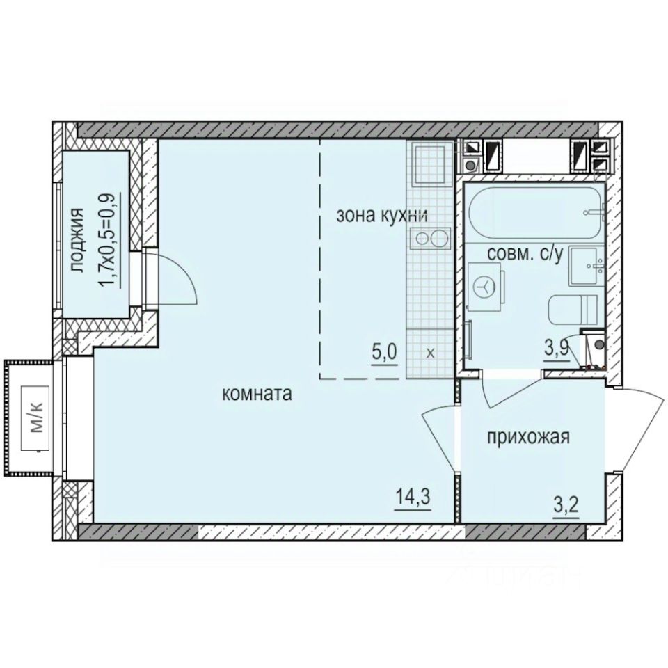 Студия, 27,3 м², 5/14 этаж