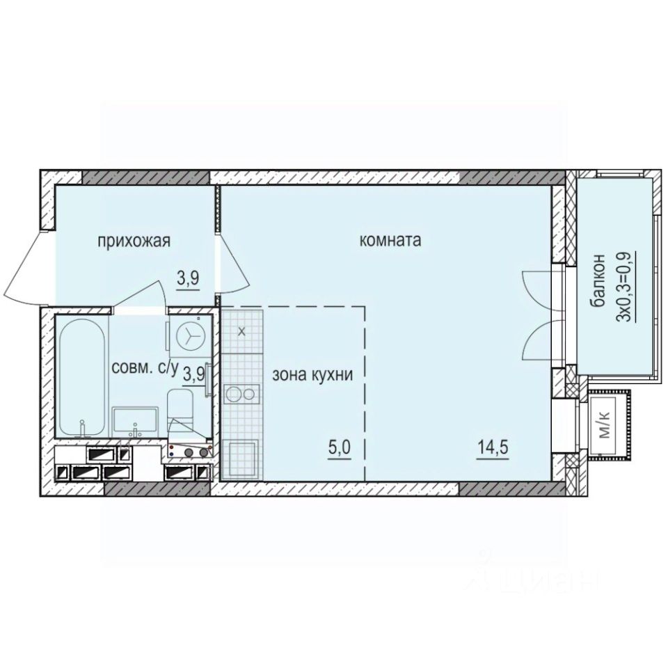 Студия, 28,2 м², 10/14 этаж