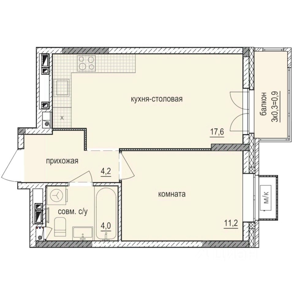 1-комн.кв., 37,9 м², 3/14 этаж