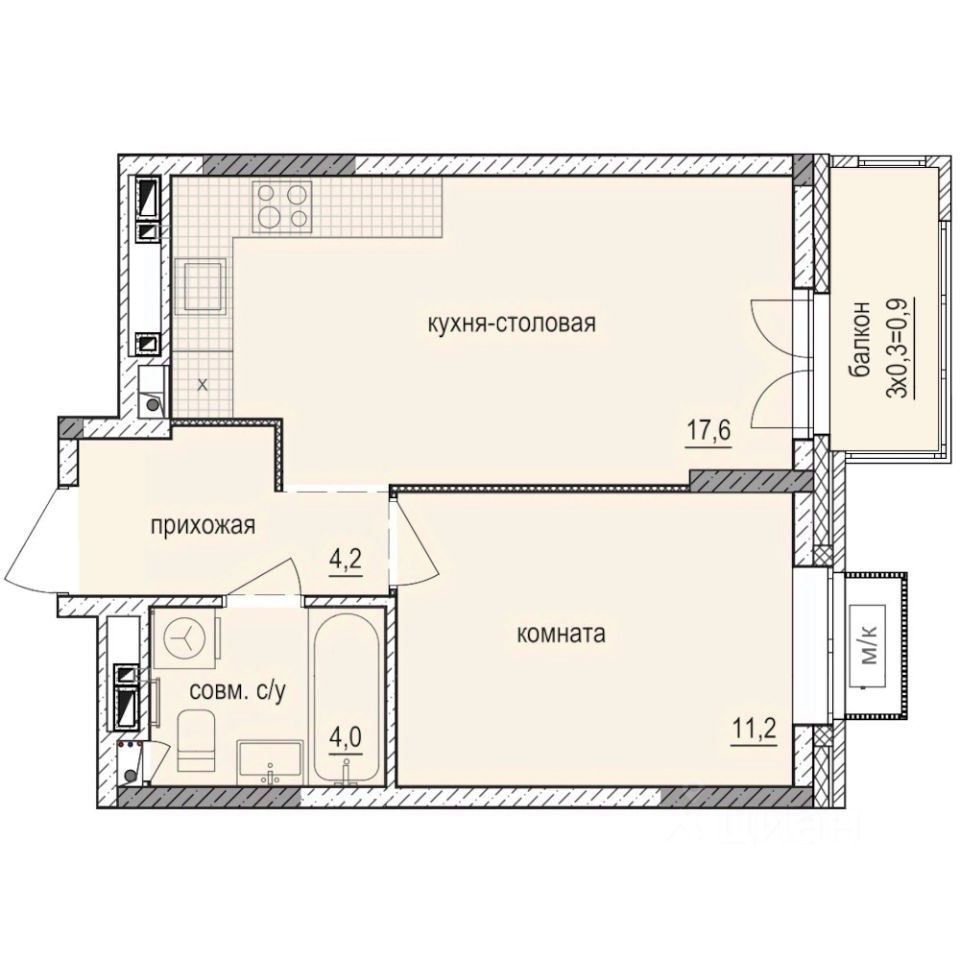 1-комн.кв., 37,9 м², 5/14 этаж