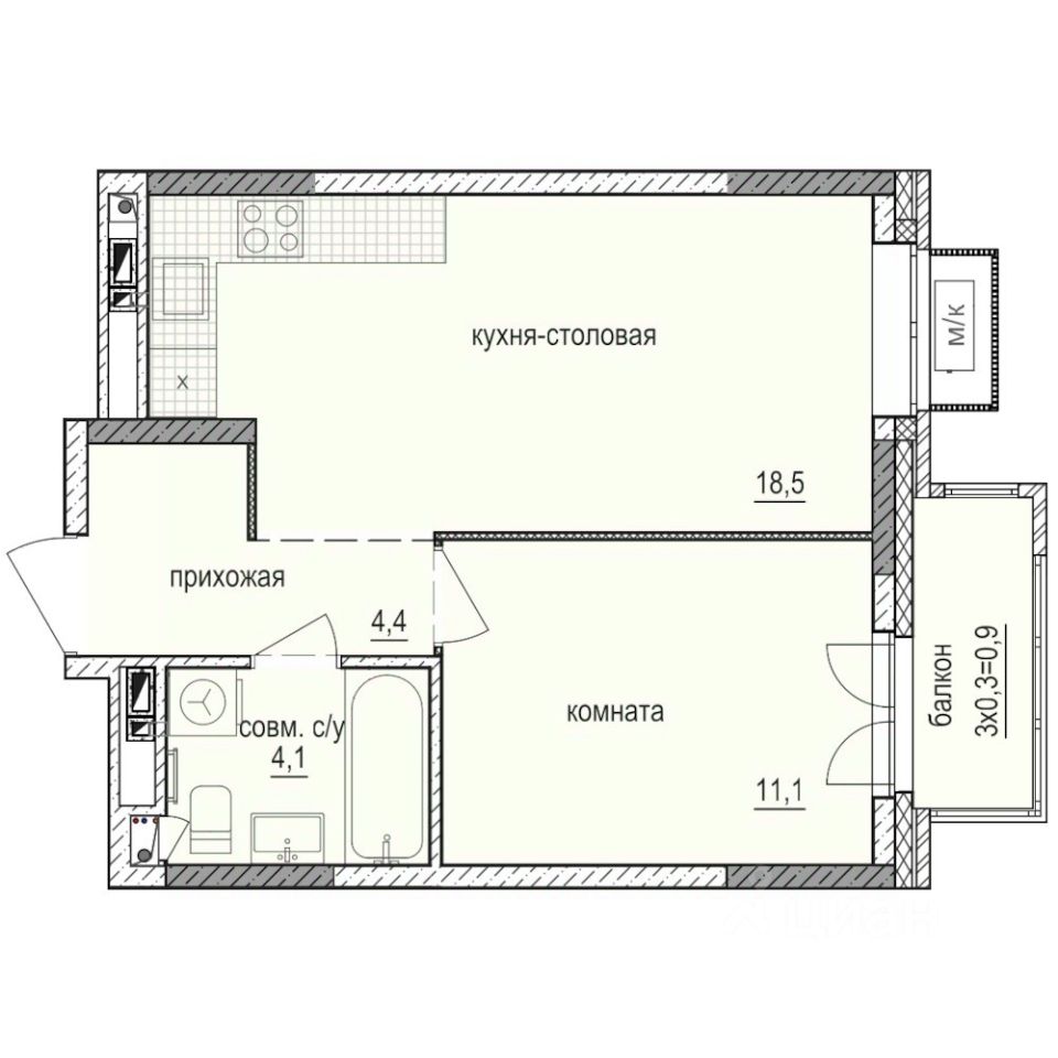 1-комн.кв., 39 м², 4/14 этаж