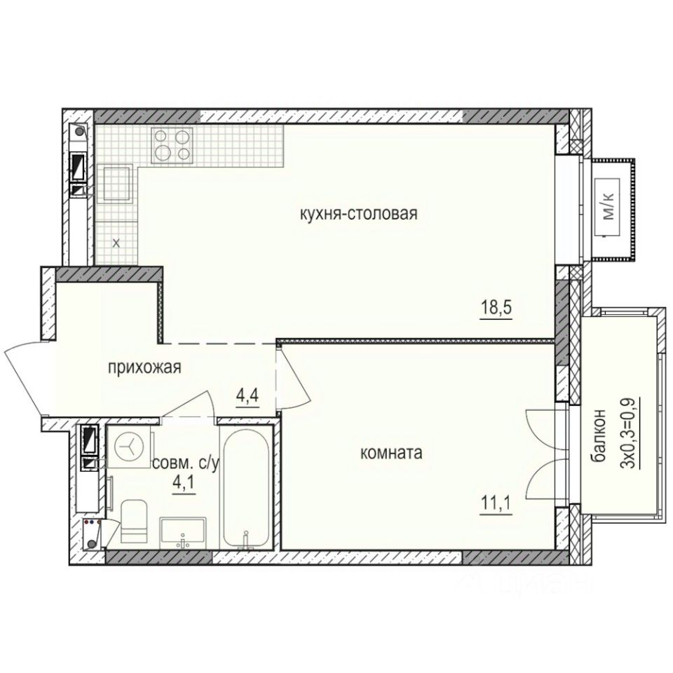 1-комн.кв., 39 м², 6/14 этаж