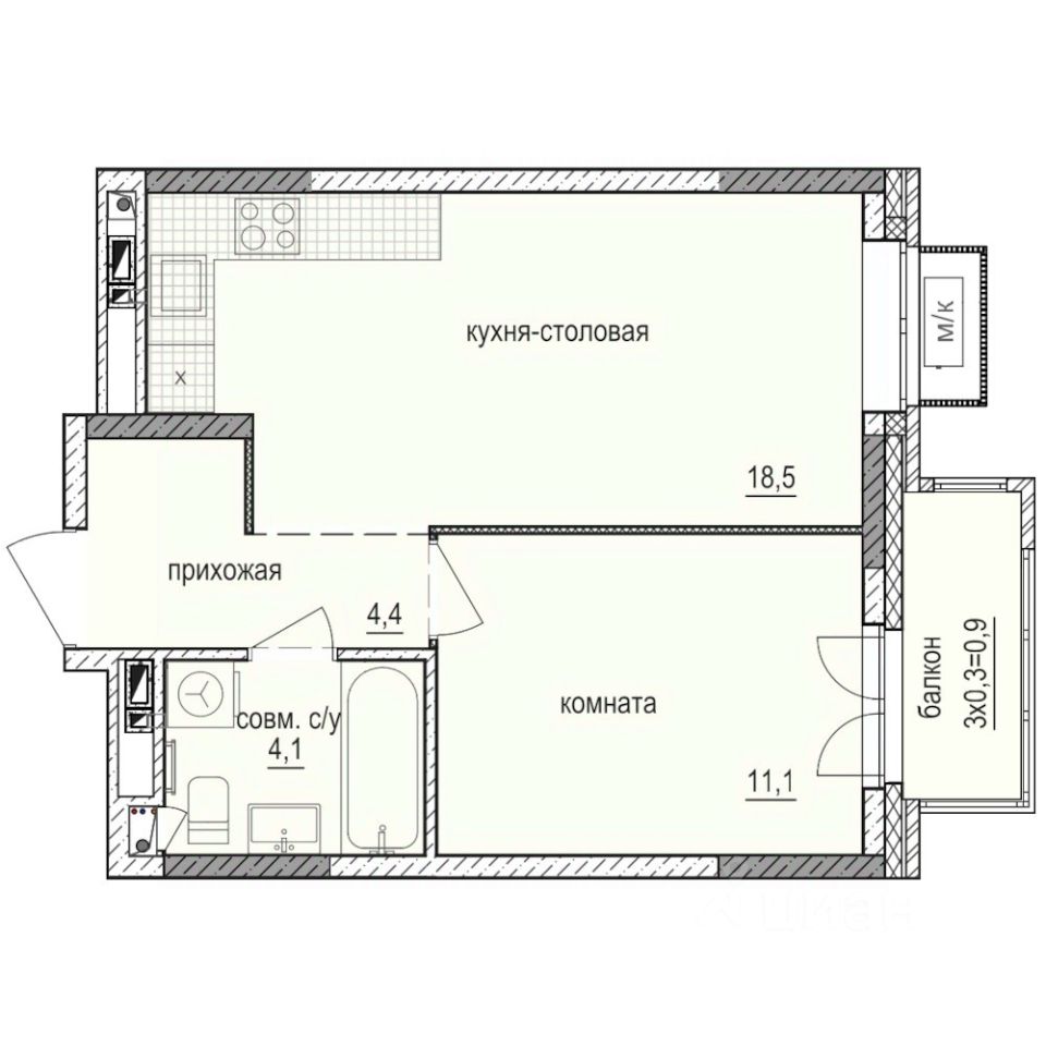 1-комн.кв., 39 м², 8/14 этаж