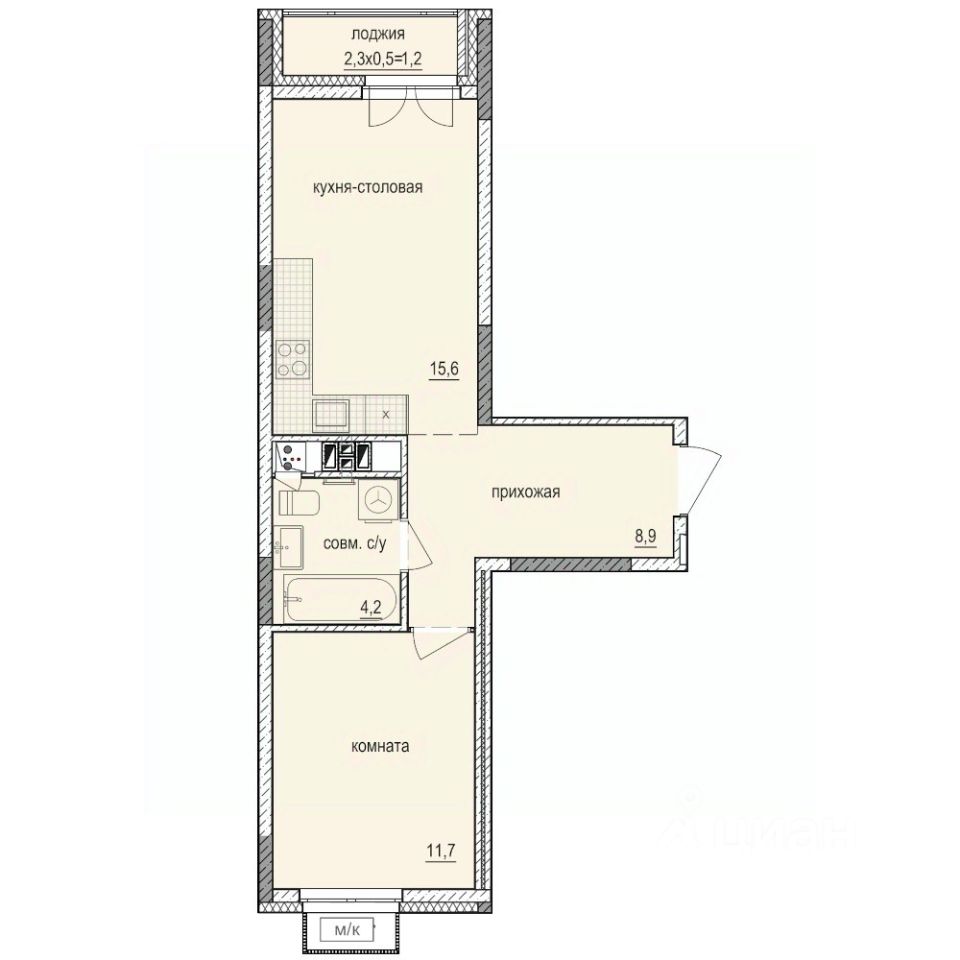 1-комн.кв., 41,6 м², 3/14 этаж