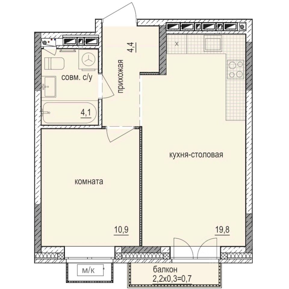1-комн.кв., 39,9 м², 4/14 этаж