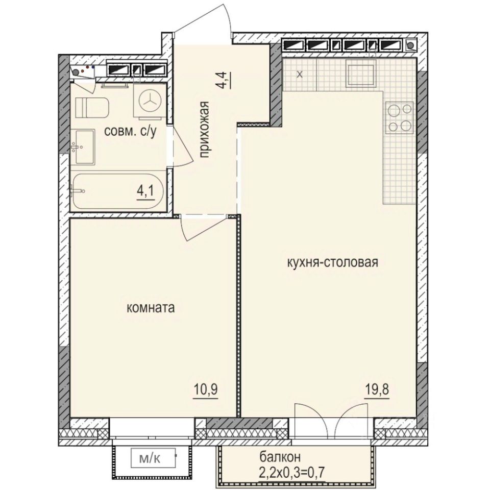1-комн.кв., 39,9 м², 10/14 этаж