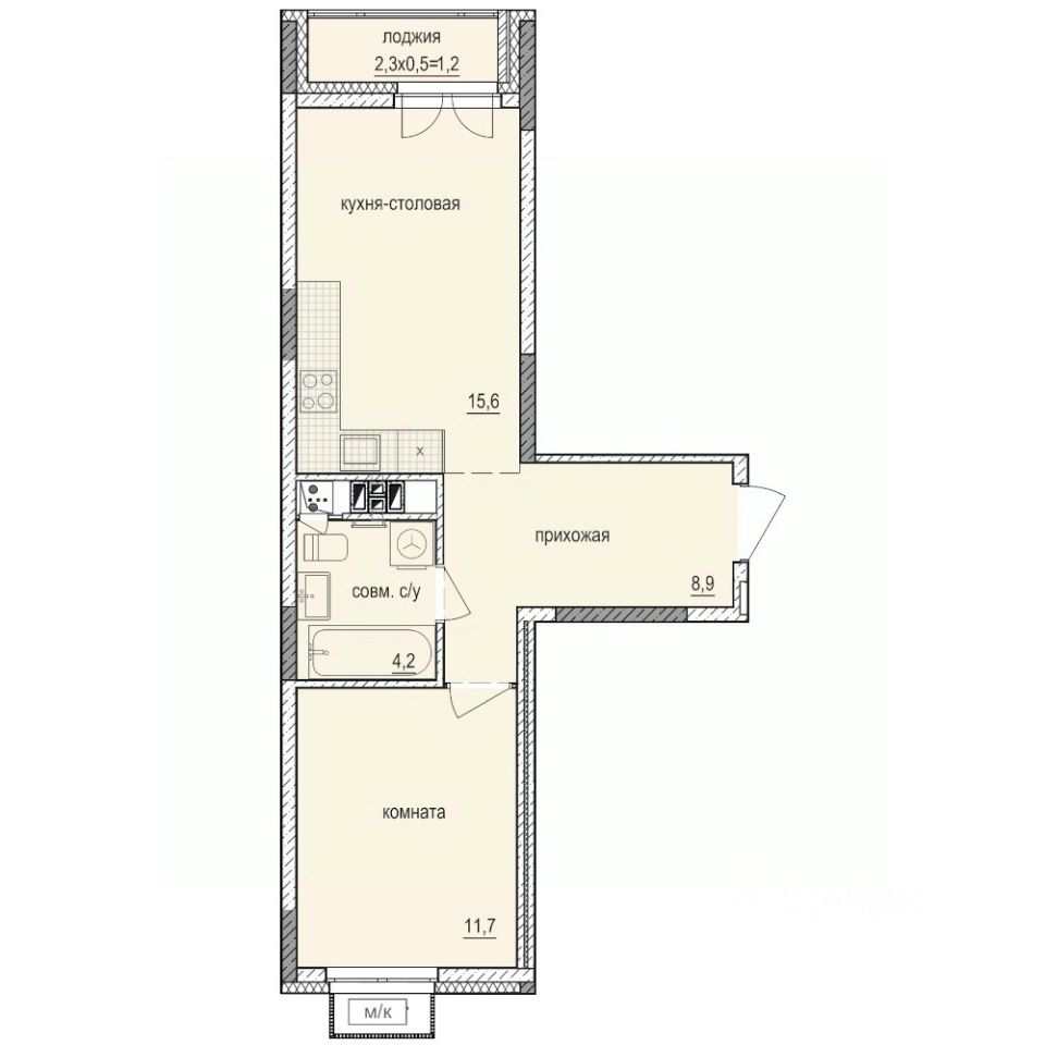 1-комн.кв., 41,6 м², 10/14 этаж
