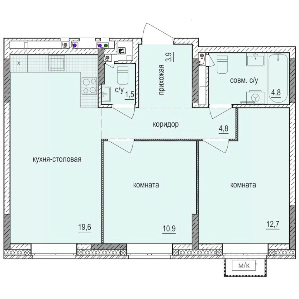 2-комн.кв., 58,2 м², 2/14 этаж