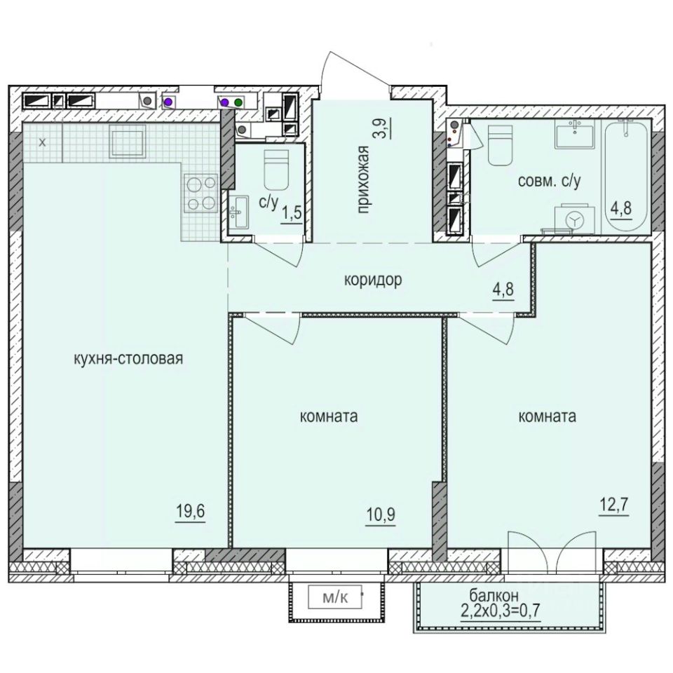 2-комн.кв., 58,9 м², 9/14 этаж