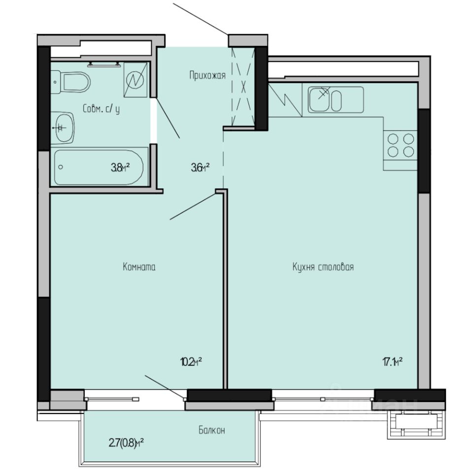 1-комн.кв., 35,5 м², 13/17 этаж