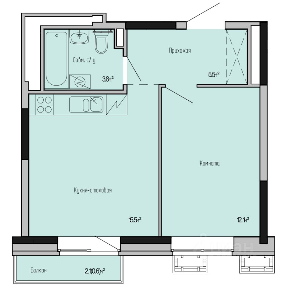 1-комн.кв., 37,5 м², 16/17 этаж