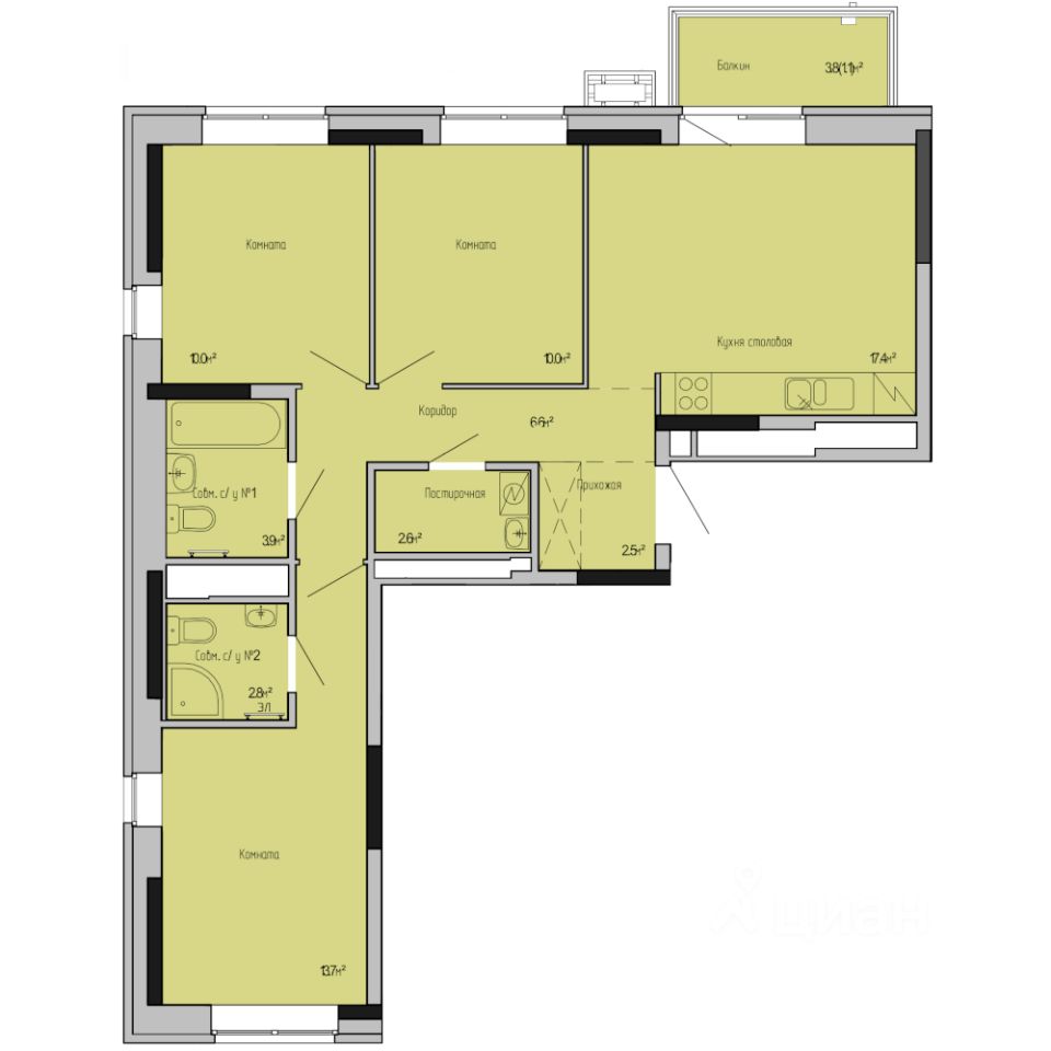 3-комн.кв., 70,6 м², 10/17 этаж