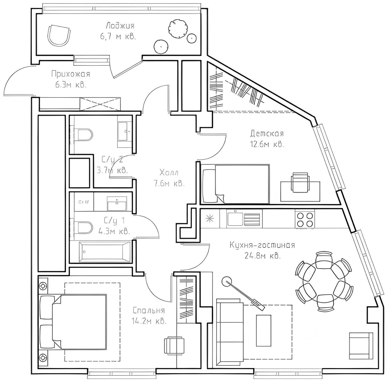 Планировка этой квартиры по данным Циан
