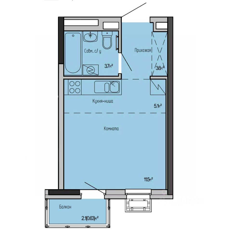 Студия, 24,5 м², 2/17 этаж