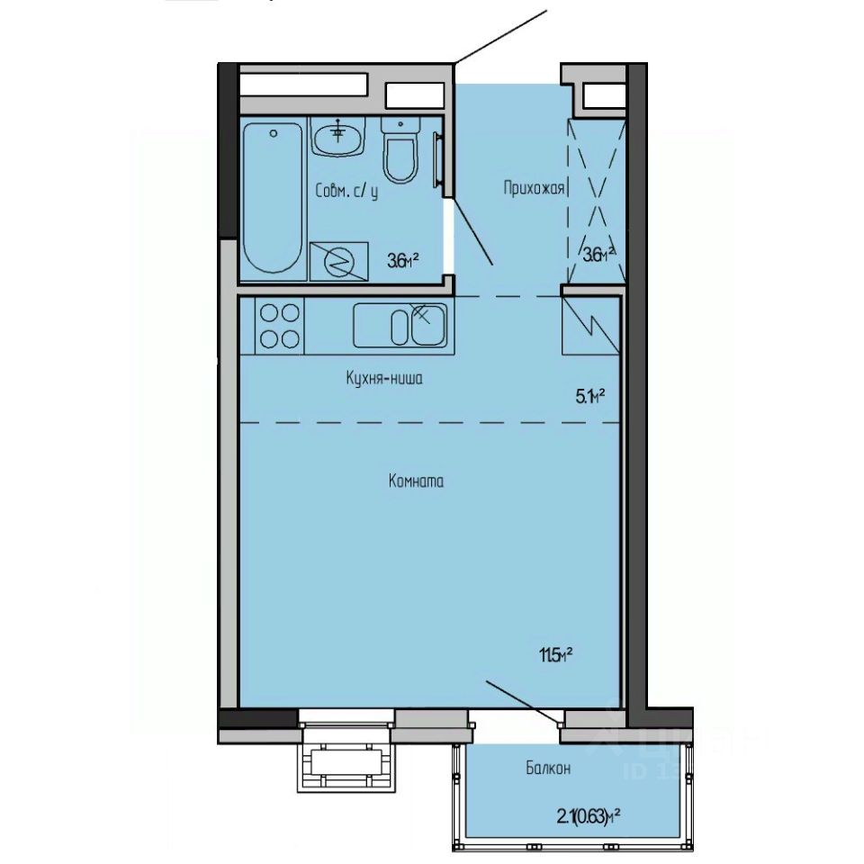 Студия, 24,4 м², 8/17 этаж
