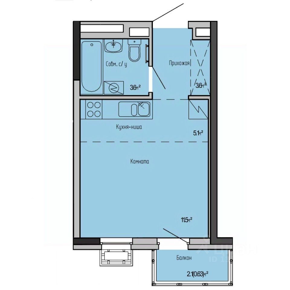 Студия, 24,4 м², 10/17 этаж
