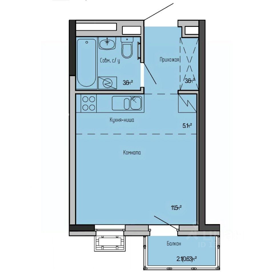 Студия, 24,4 м², 14/17 этаж