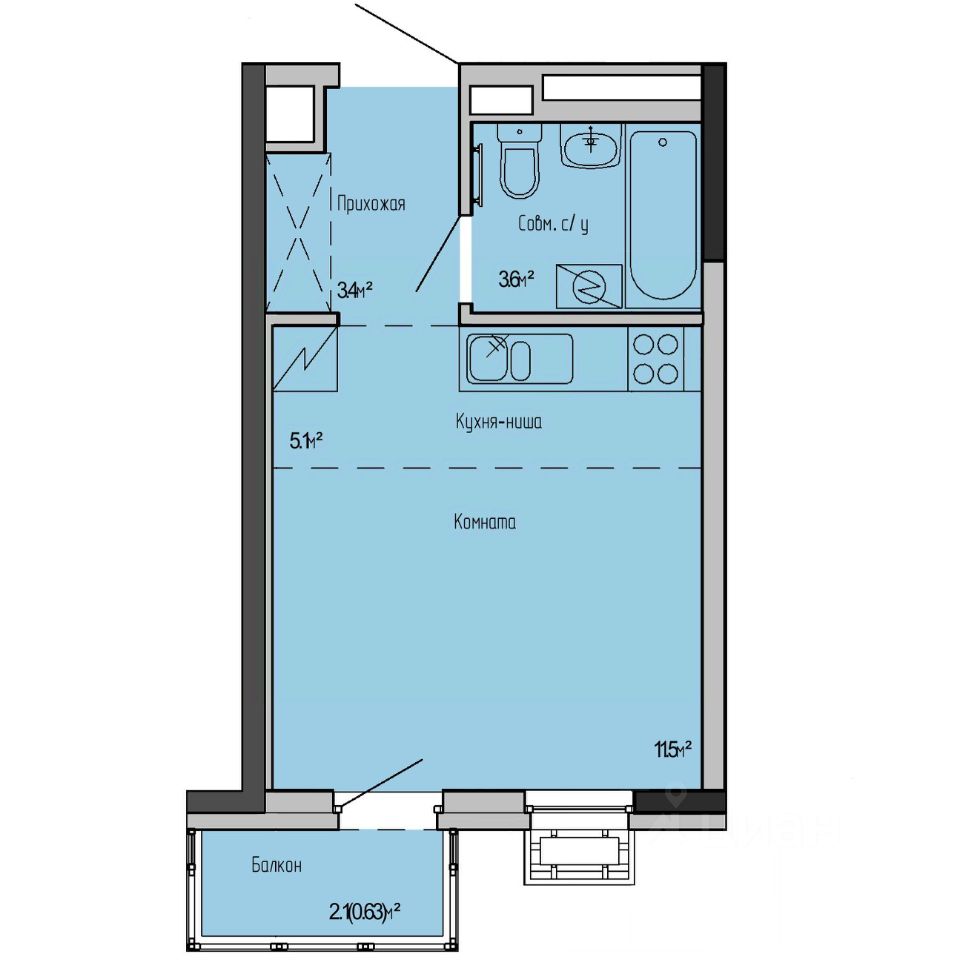 Студия, 24,2 м², 5/17 этаж