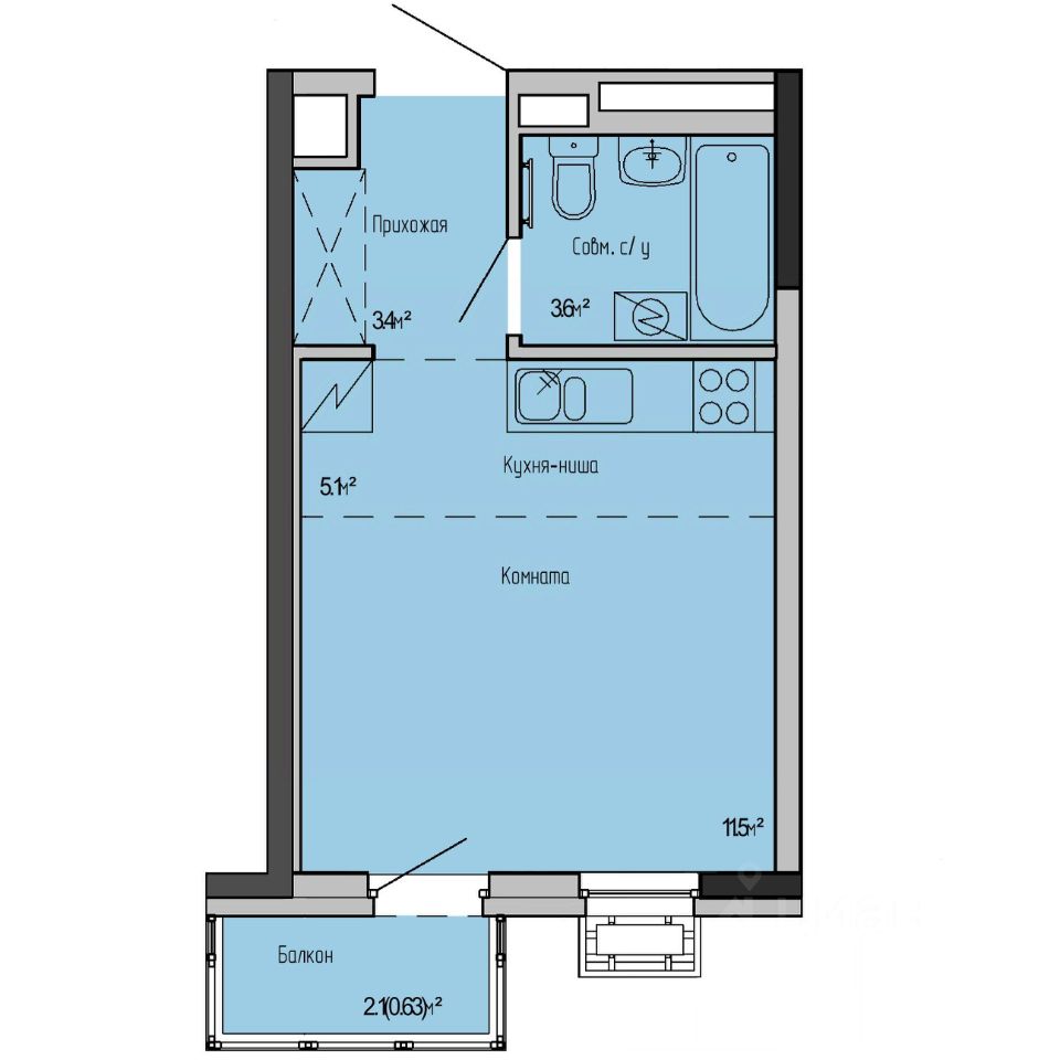 Студия, 24,2 м², 8/17 этаж