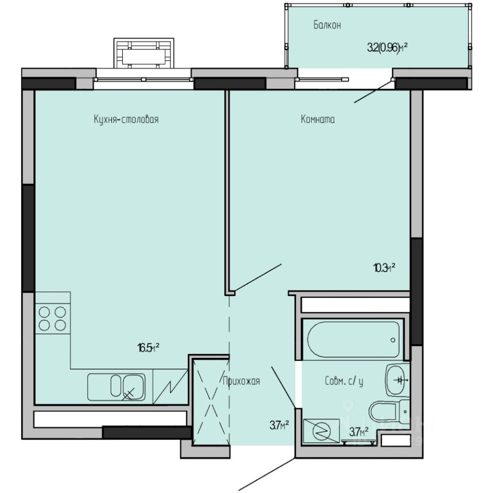 1-комн.кв., 35,2 м², 10/17 этаж