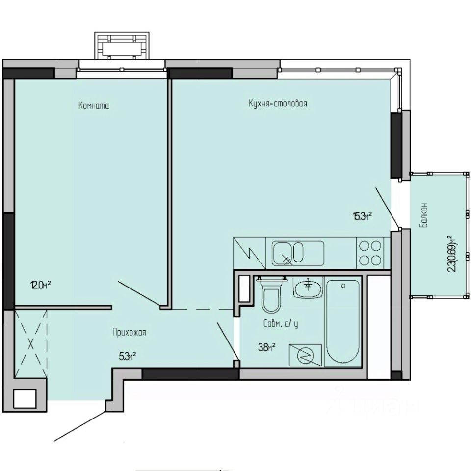 1-комн.кв., 37,1 м², 2/17 этаж