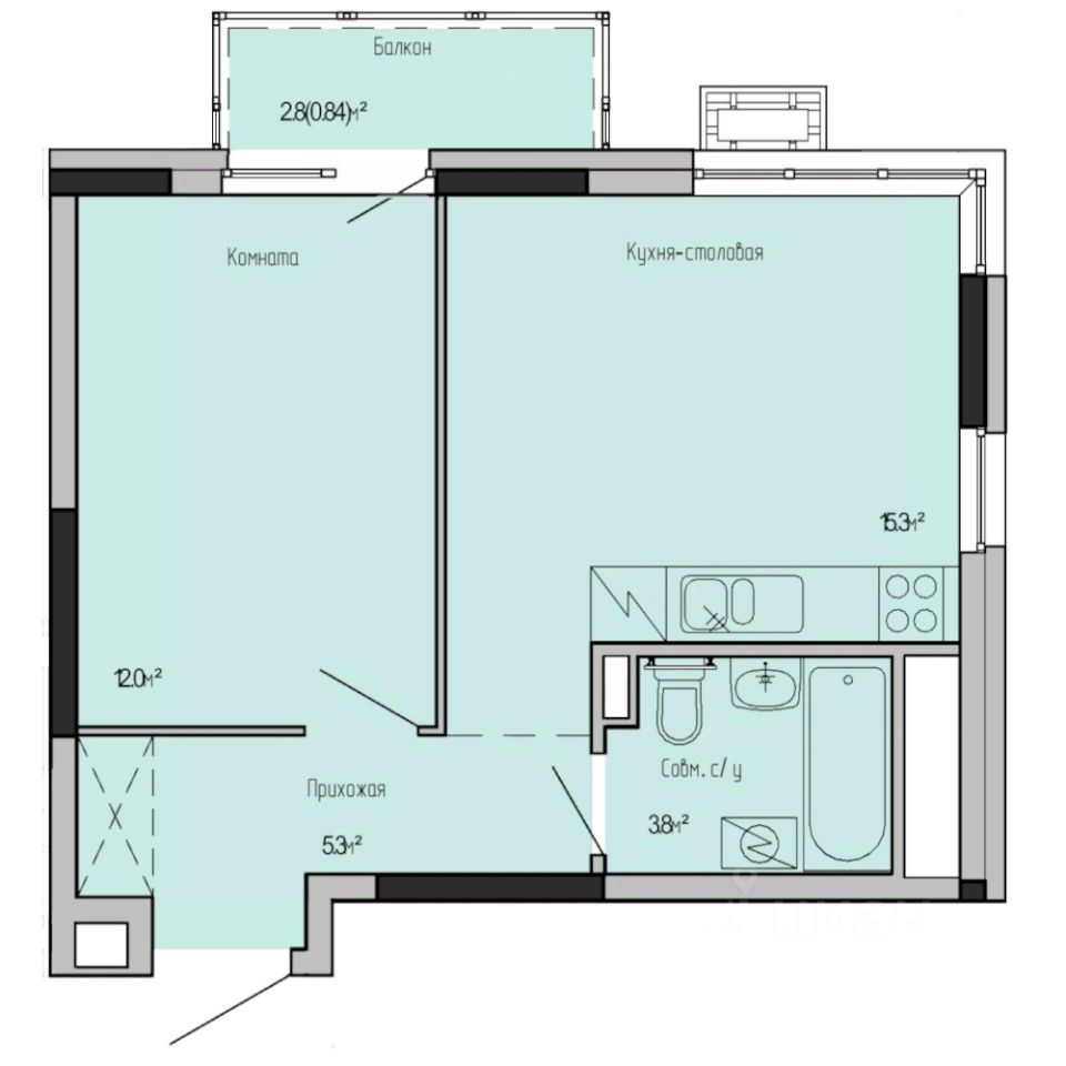 1-комн.кв., 37,2 м², 5/17 этаж