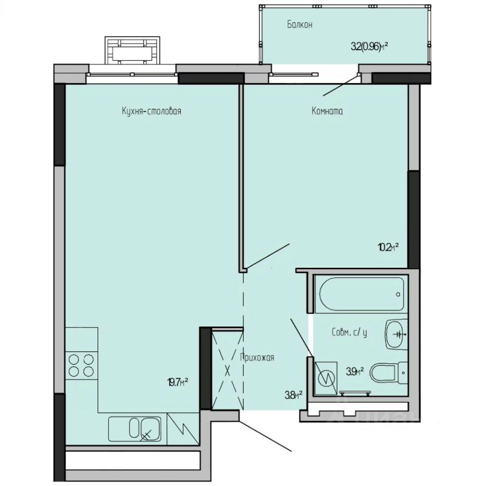 1-комн.кв., 38,6 м², 2/17 этаж