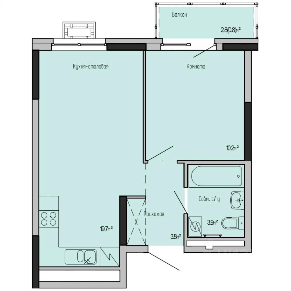 1-комн.кв., 38,4 м², 3/17 этаж