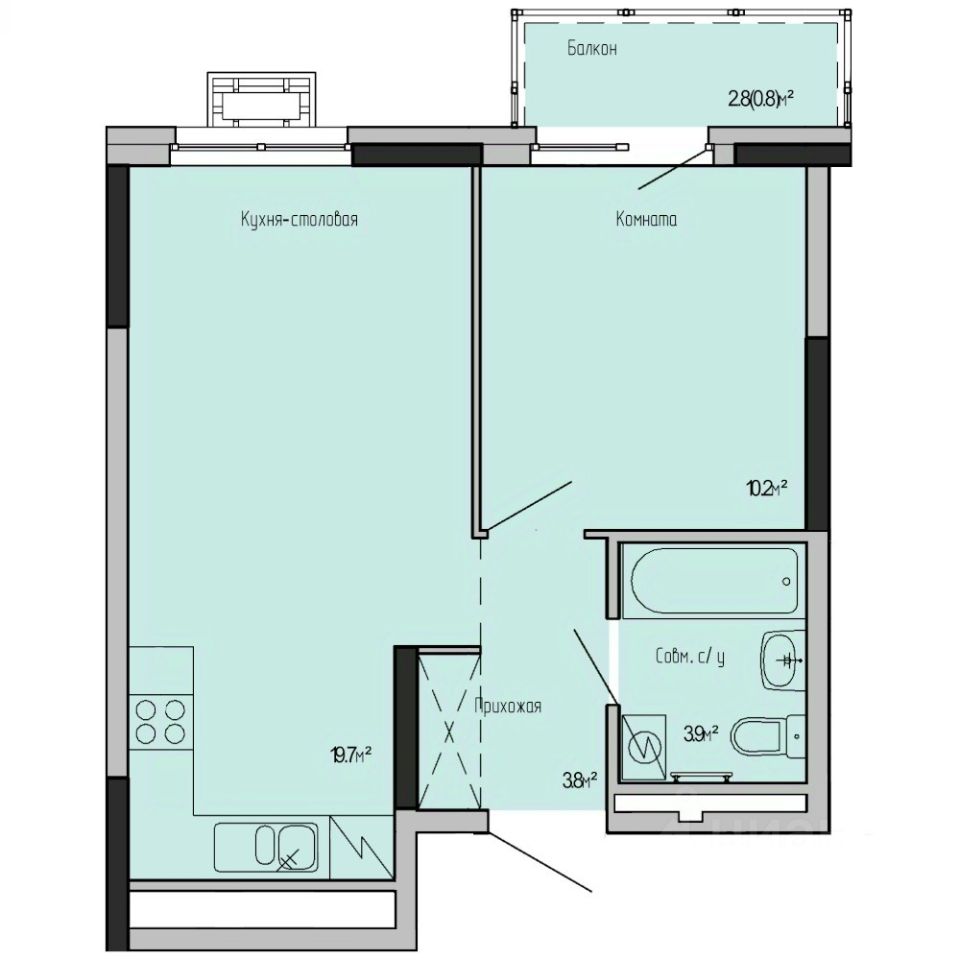 1-комн.кв., 38,4 м², 7/17 этаж