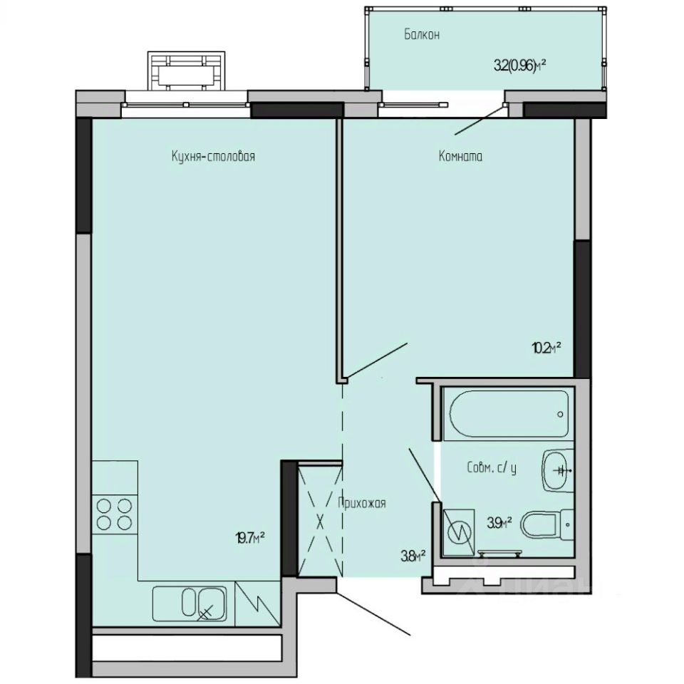 1-комн.кв., 38,6 м², 4/17 этаж