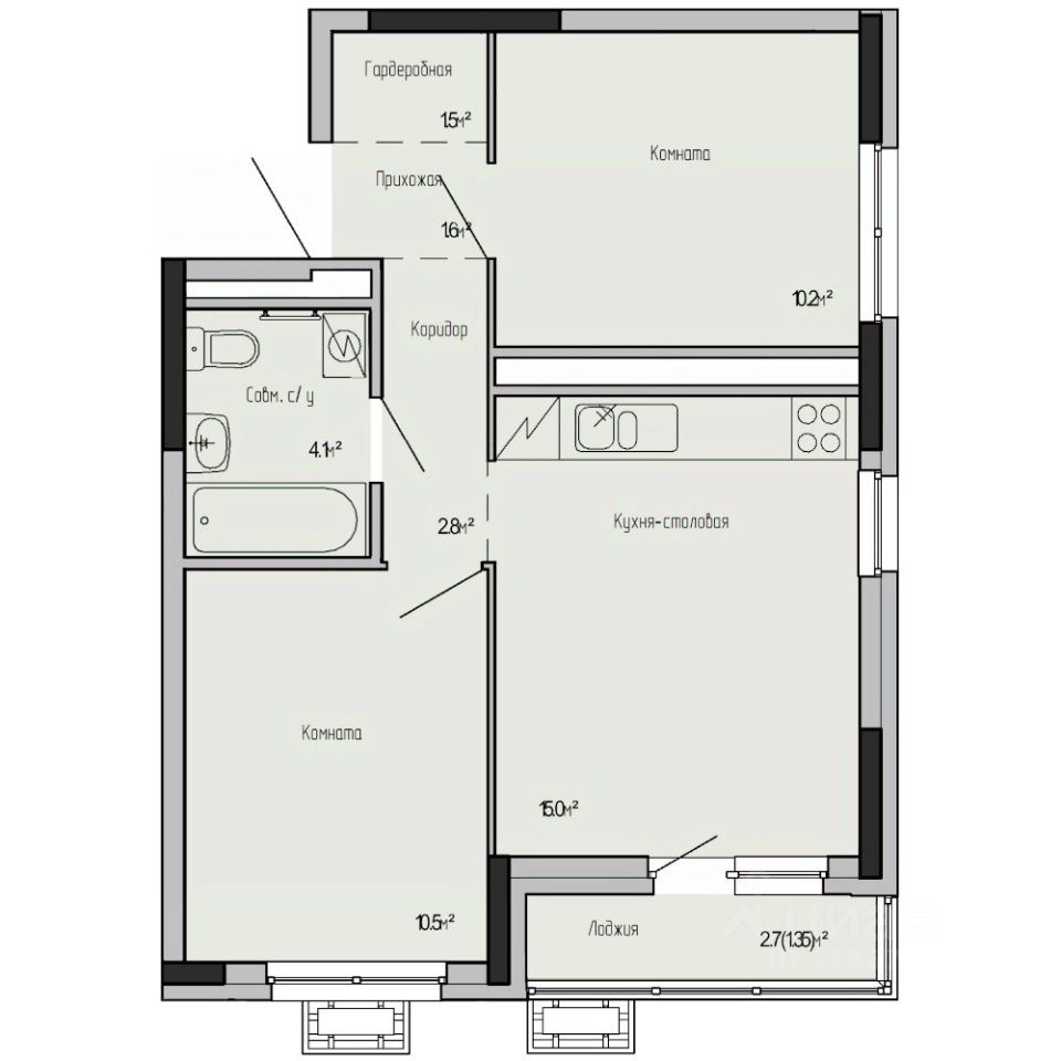2-комн.кв., 47,1 м², 4/17 этаж