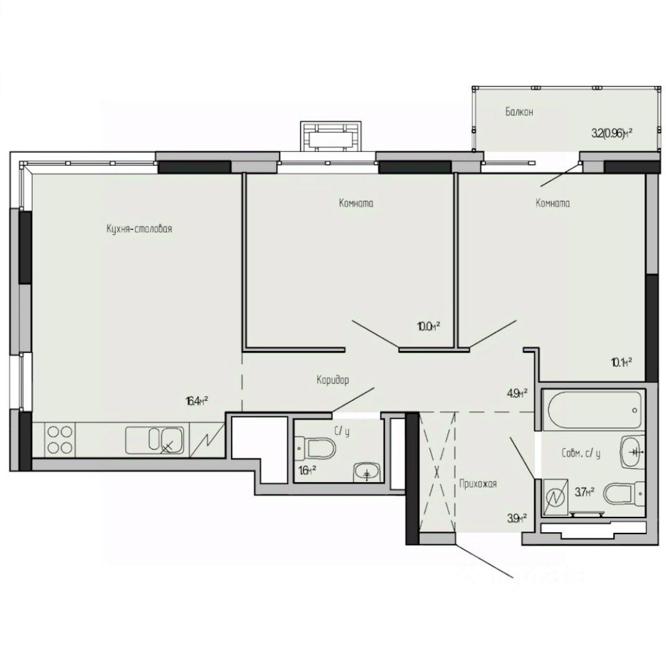 2-комн.кв., 51,6 м², 2/17 этаж