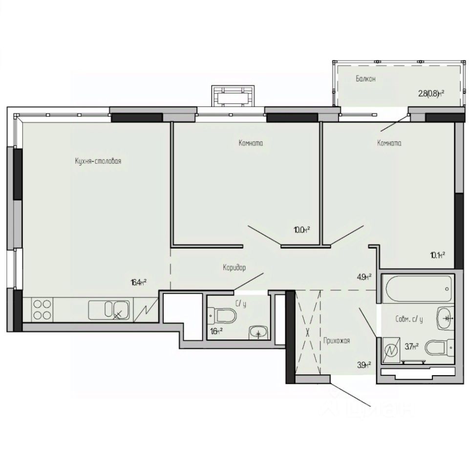 2-комн.кв., 51,4 м², 4/17 этаж