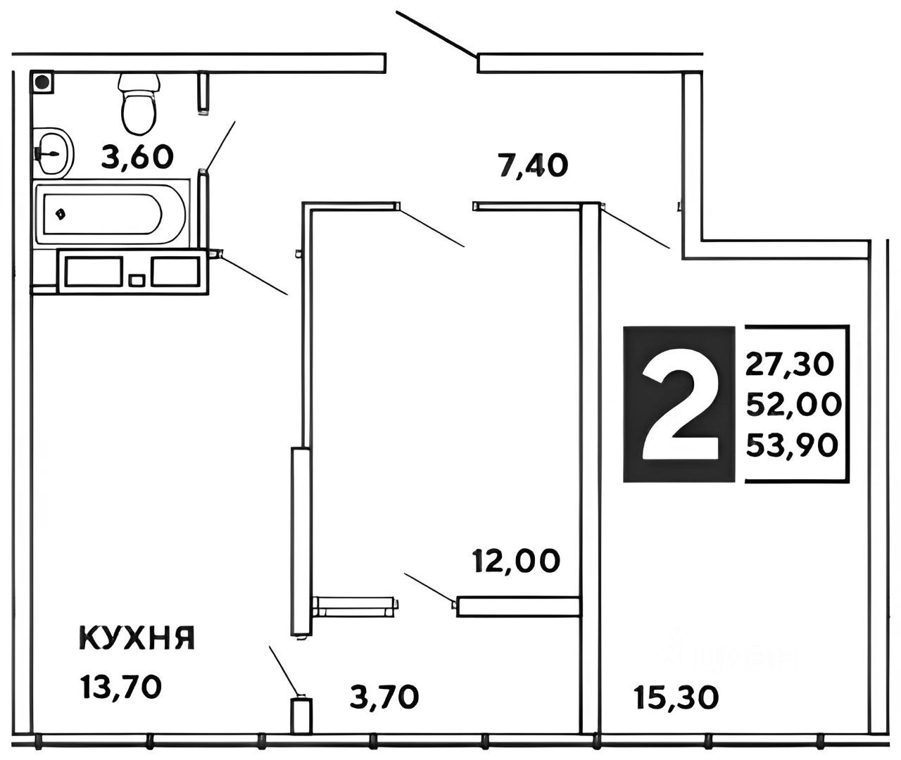 Планировка этой квартиры по данным Циан