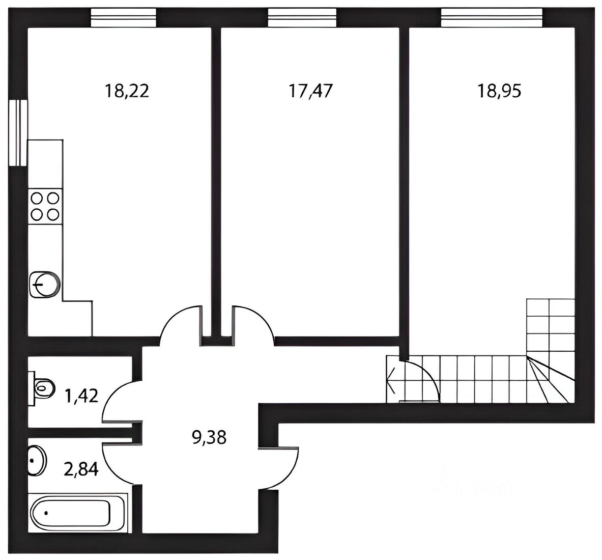 Планировка этой квартиры по данным Циан